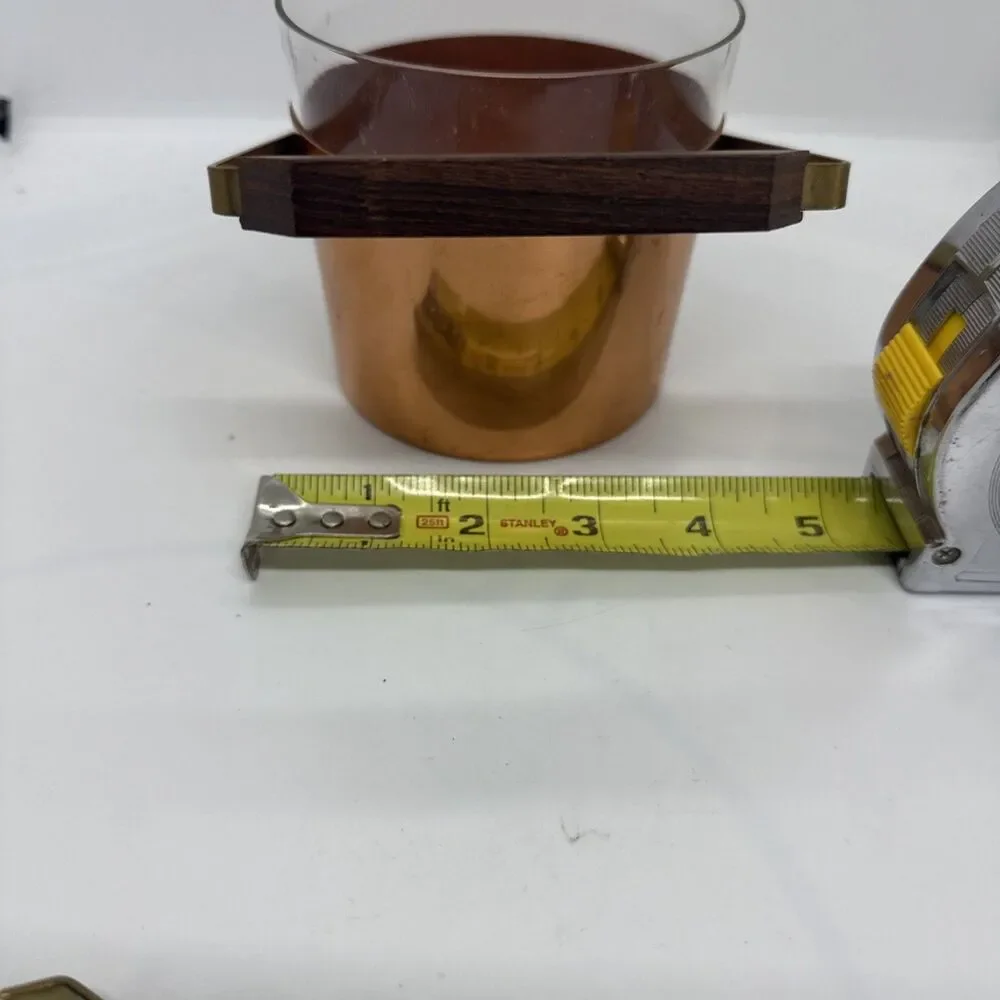 Copper Glass Ice Cube Container Ice Bucket with Pliers Vintage 1960s - 1970s